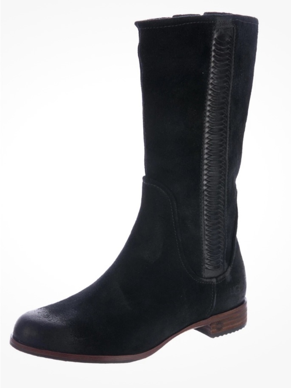 UGG Black Suede Mid-Calf Boot with Braided Side Trim
